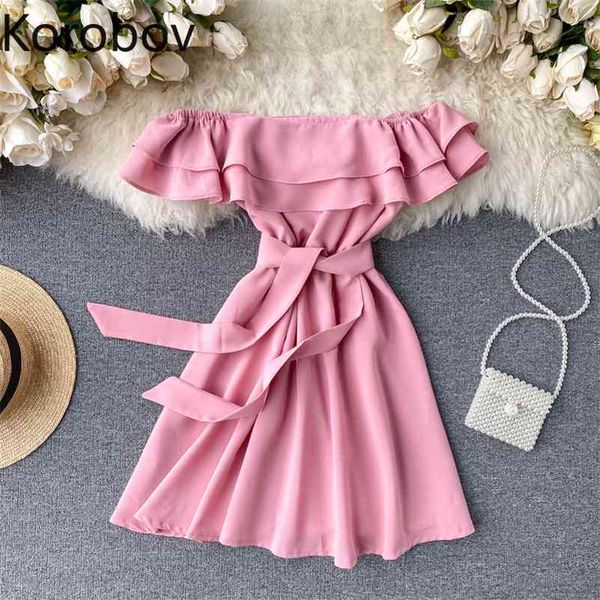 Korobov Primavera Estate New Chic Women Dress Chic Beach Style Elegant Ruffles Mujer Vestidos Sweet Lacing Party Night Dresses 210430