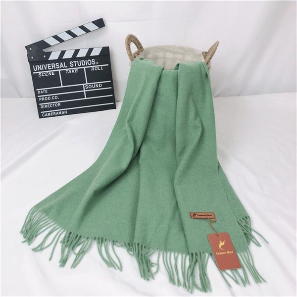 

scarves women warm bandana pashmina foulard 2021 brand hijab autumn winter cashmere green thick shawl, Blue;gray