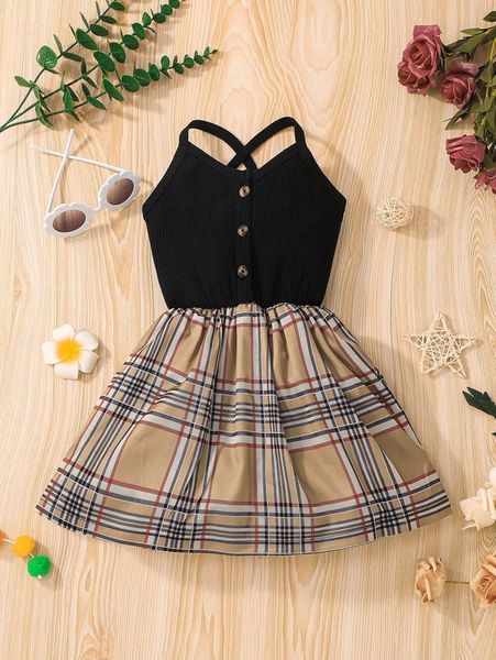 

toddler girls plaid crisscross back cami dress she, Red;yellow