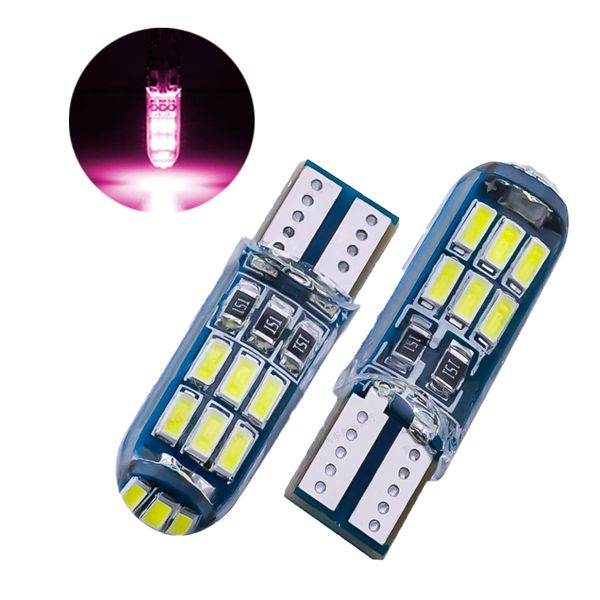 50 pçs / lote rosa lâmpada de silicone T10 W5W 4014 15smd LED Erro de Canbus Bulbos de carro grátis 168 194 2825 Lâmpadas de apuramento Luzes de licença 12V