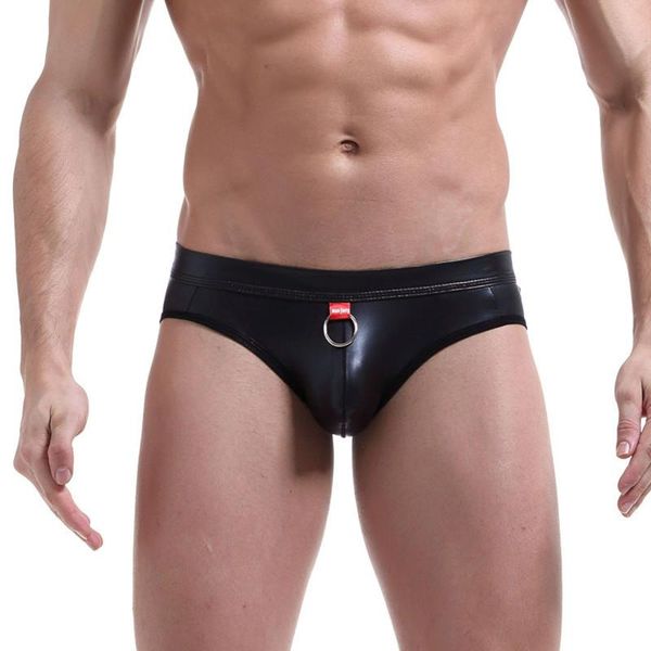 

underpants man men briefs erotic panties pu leather low waist u pouch underwear male gay mens, Black;white