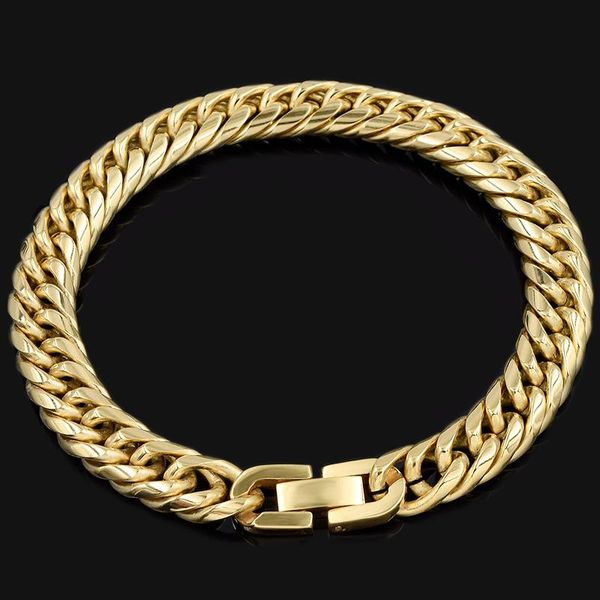 

link, chain gold bracelet men stainless steel charm on hand hip hop bracele homme jewelry gifts for man accessories wholesale, Black