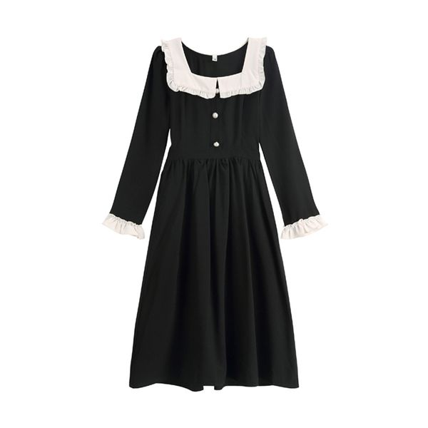 

woman elegant black velvet slash neck long sleeve knee length dress spring d1646 210514, Black;gray