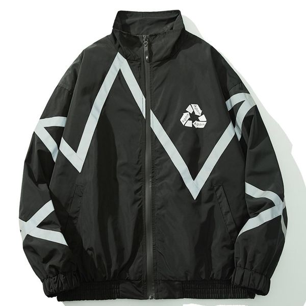 

men's jackets sier reflective plaque, zipper support, jackets, harajuku hip hop, plus size, male streetwear, Black;brown