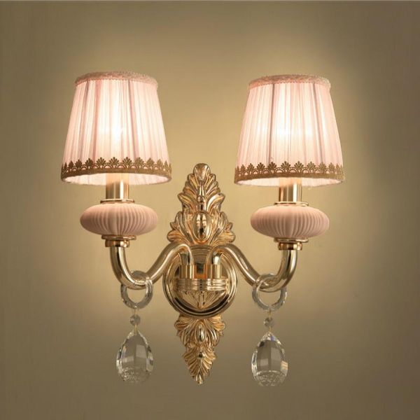 

european style ceramic wall lamp fixtures romantic bedroom cloth shade light living room corridor crystal sconces