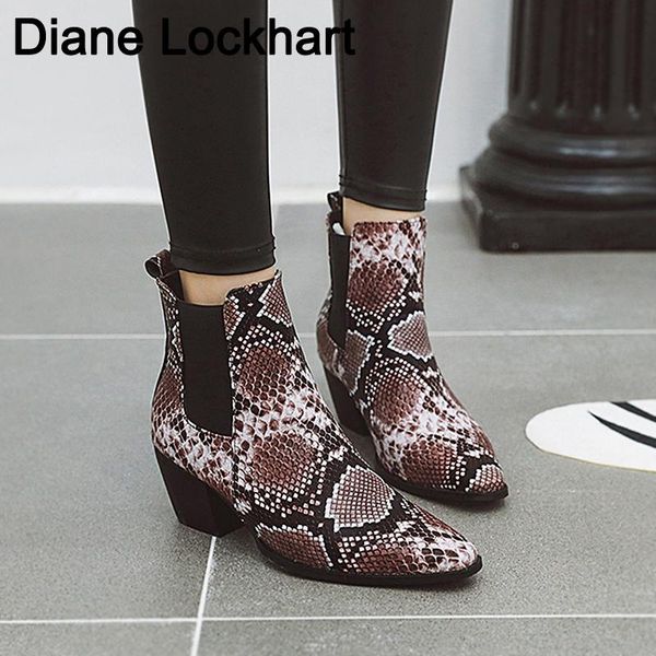 

boots female flock leather cowboy ankle for women wedge high heel boot snake print western cowgirl booties 2021 woman bota mujer, Black