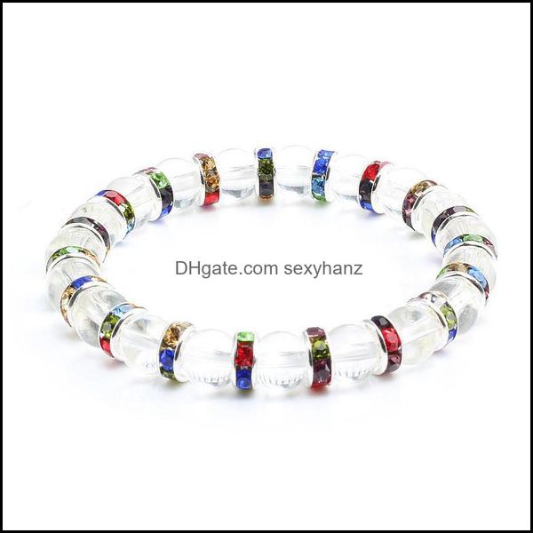 

strands round crystal transparent stone beaded bracelet mticolor rhinestone rope chakra bracelets bangles charm men women jewelry gift beade, Black