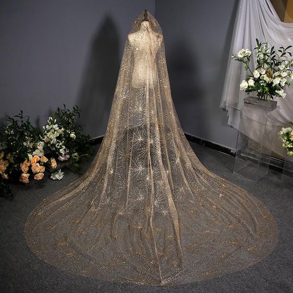

bridal veils sparkly bling wedding 3.5m gold luxurious long cathedral veil fireworks rhinestone starry sky, Black
