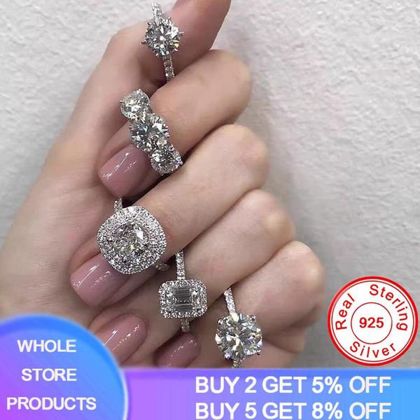 

cluster rings 25 styles promise ring with certificate real 925 sterling silver statement party wedding band for women engagement jewelry, Golden;silver