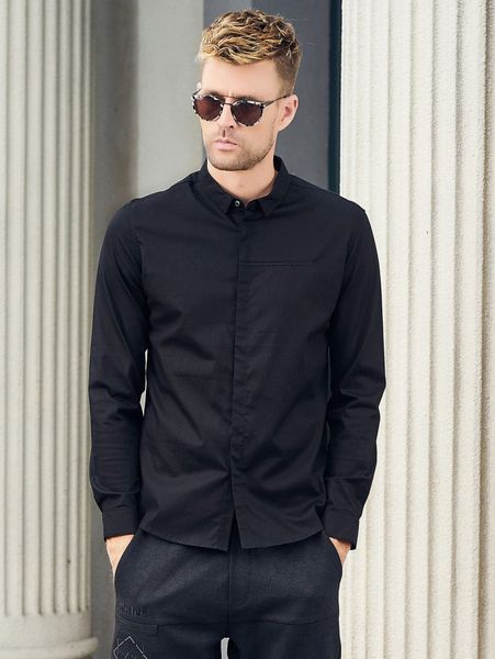 

men solid hidden button shirt x7h9#, White;black