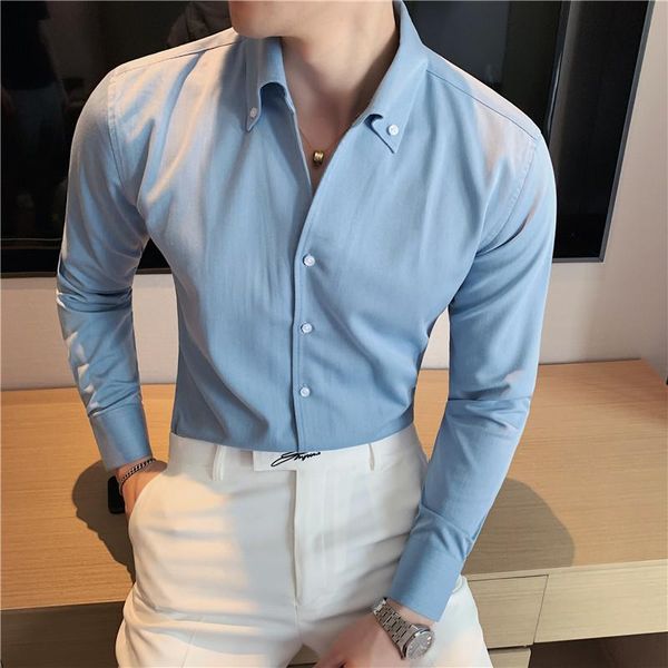 

men's casual shirts long-sleeved shirt, thin section, trendy, handsome, self-cultivation, v-neck stand-up collar, handsome blue shirt, White;black