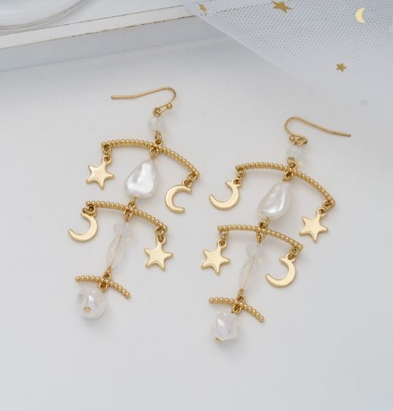 

european and american exaggerated multi-layer chandelier star moon personality creative street earrings, Silver