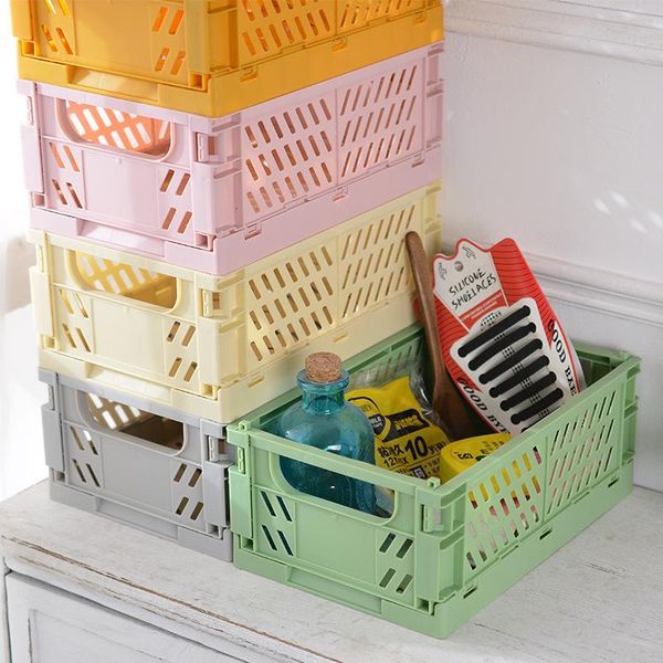 

storage baskets folding plastic deskbasket color superposition combination hollow-out box stationery holder