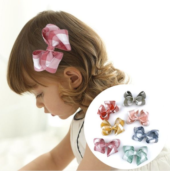 

baby girls cloth plaid barrette children butterfly hairpin kids checked bow hairs clip cute child party hair accessory s1093, Slivery;white