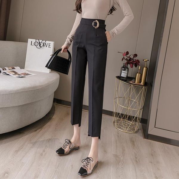

fashion women's suit pants stretch high waist casual nine-point small feet & capris, Black;white