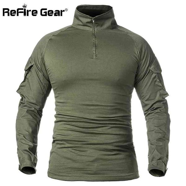 ReFire Gear Men Army T-shirt tattica SWAT Soldati T-shirt da combattimento militare T-shirt a maniche lunghe camuffamento Paintball T-shirt 5XL 210726