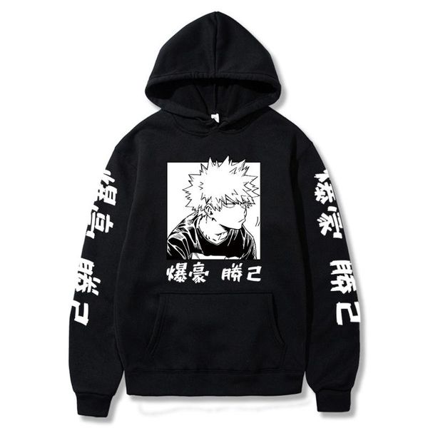 

men's hoodies & sweatshirts my hero academia bakugo plus size warm pullover casual letter printing hooded streetswear sweatshirt, Black