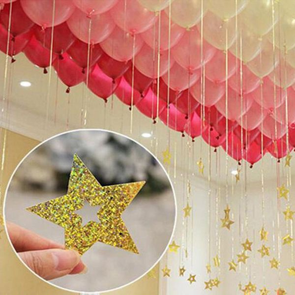 

party decoration 100pcs bling shiny stars paperboard cards balloons pendant ribbon wedding balloon supplies 6 color optional 30