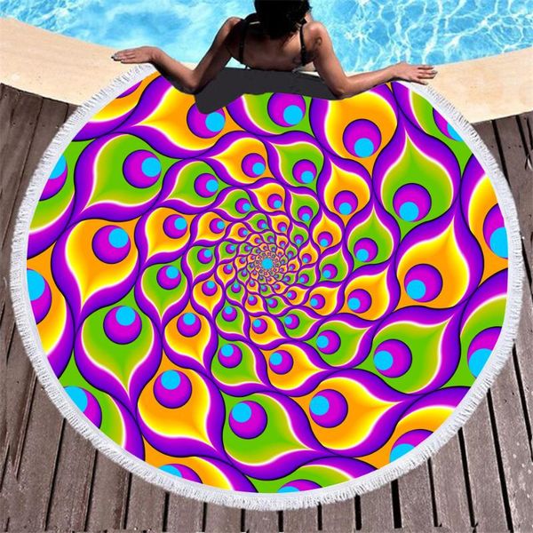 

towel abstract bohemian digital print fringed circular beach microfiber children's quick drying bath towels