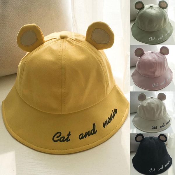

wide brim hats bucket hat women cute embroidery with 3d cartoons ears hiking beach fishing sunshade cap outdoor visor, Blue;gray