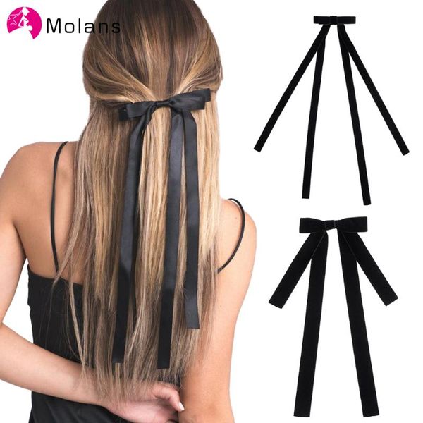 

molans vintage black big velvet bow hair clip for women girls wedding long ribbon hairpins barrette hairgrips accessories