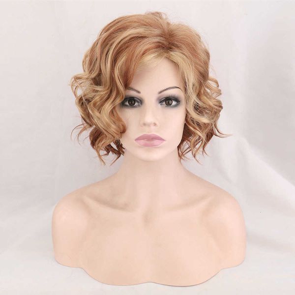 

white lady ffy gradient curly blond short hair wig female, Black