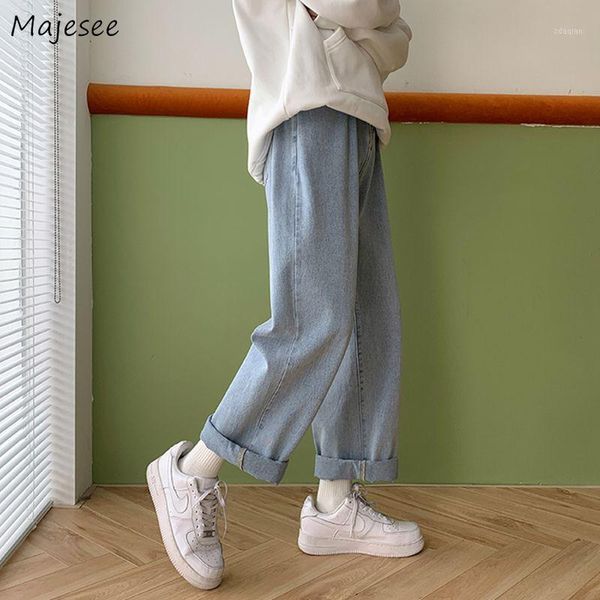 

men's jeans men simple designed long loose straight denim trousers all-match casual solid students ins boyfriend korean fashion male, Blue