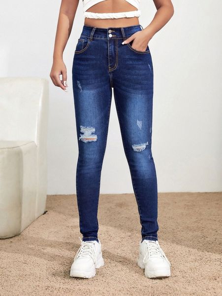 

ripped detail skinny jeans a4qy#, Blue