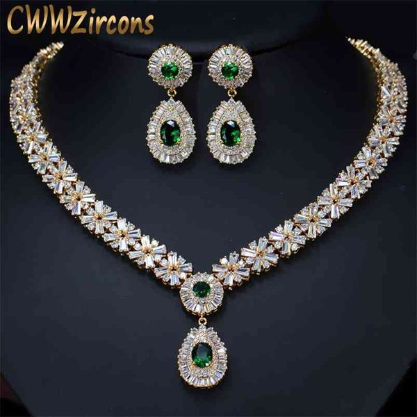 

yellow gold color green african cubic zirconia beads bridal wedding jewelry sets for brides t097 210714, Silver