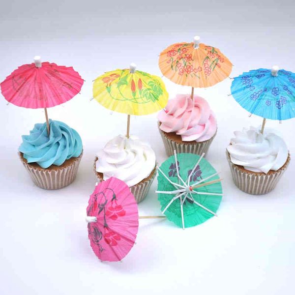 Hot 50 pezzi Forma di ombrello Cupcake Toppers Torta fai da te Topper Frutta Stuzzicadenti Decorazione cocktail Forniture per feste di compleanno di nozze