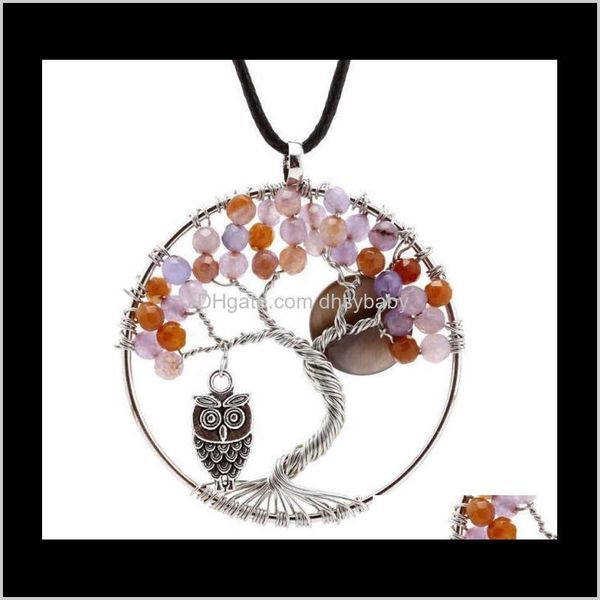 

necklaces & pendants drop delivery 2021 owl charms pendant necklace beads gemstones chakra natural stone tree of life fashion crystal jewelr, Silver