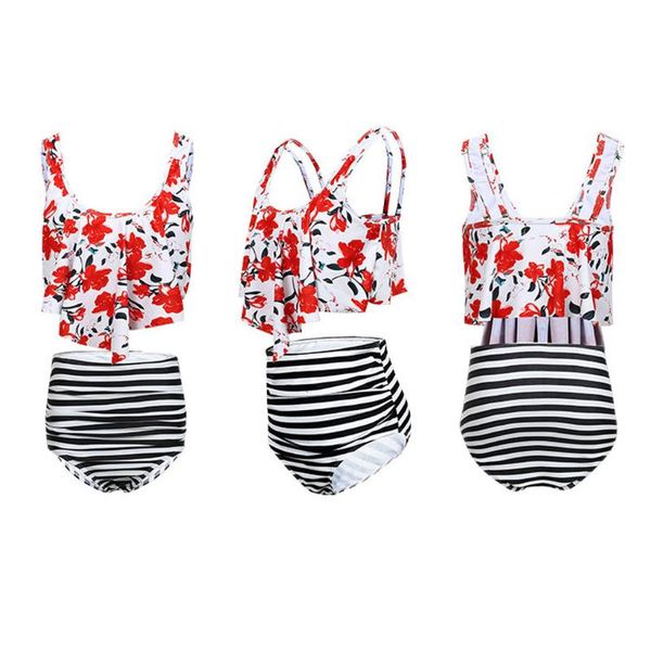 

one-piece suits women two pieces bathing ruffled with high waisted bottom bikini set