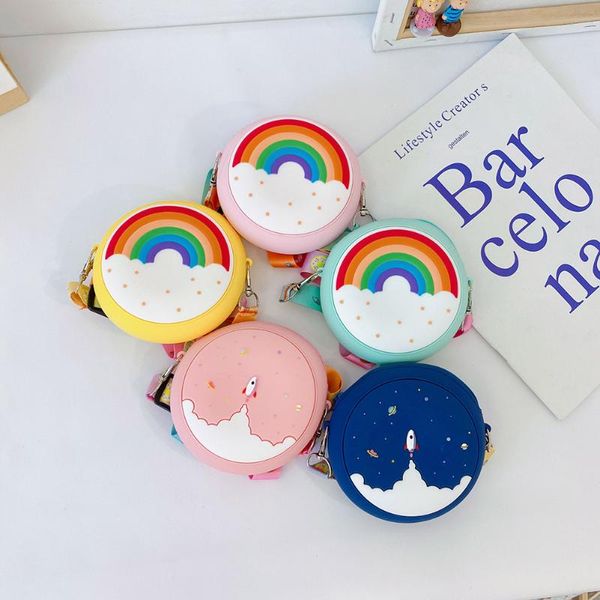 

shoulder bags cute silicone donut round crossbody bag children toddler girl handbag holiday travel rainbow print mini messenger