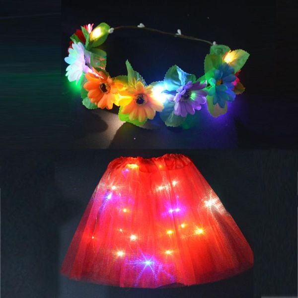 

light up kids princess flowers tutu skirt baby fairy costume girls wedding ball glow party supplies led neon decoration
