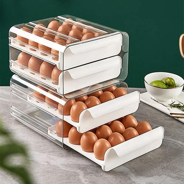 

grid egg storage double-layer drawer type box for fridge container shelf saving kitchen bottles & jars