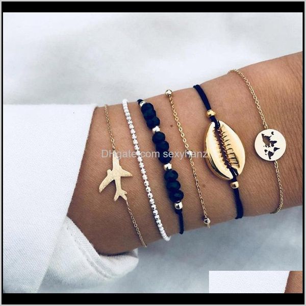 

charm 6pcsset wrap metal shell world map airplane bracelet multilayer bracelets women fashion jewelry drop ship dtczl 8aimm, Golden;silver