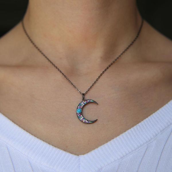 

Delicate Rainbow Pendant Necklace Curved Crescent Moon Black Dainty Women Girls Jewelry Birthday Gift Chokers, Golden;silver