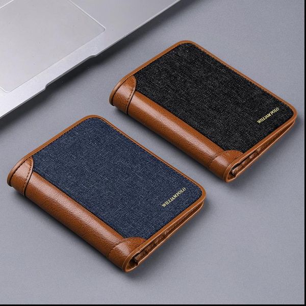 

williampolo leather short wallet rfid brand fashion trend simple cowhide mens and thin, Red;black
