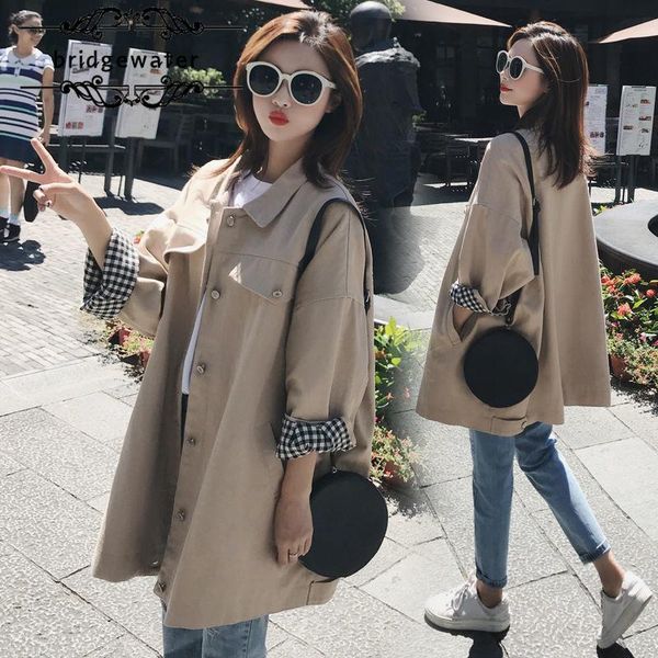 

women's jackets bridgewater spring and autumn long-sleeved harajuku lining loose cargo short korean ins khaki black windbreaker, Black;brown