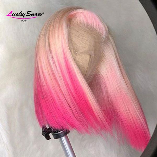 

lace wigs t 60 pink colored brazilian remy front human hair for women short bob wig hd transparent, Black;brown