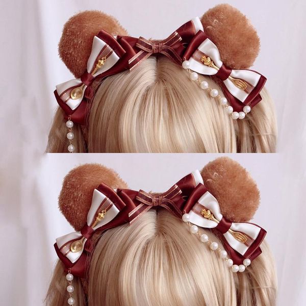 

party masks band bear / afternoon tea sweet lolita cute bow ear hair hoop kc handmade kawaii princess headwear ladies headband