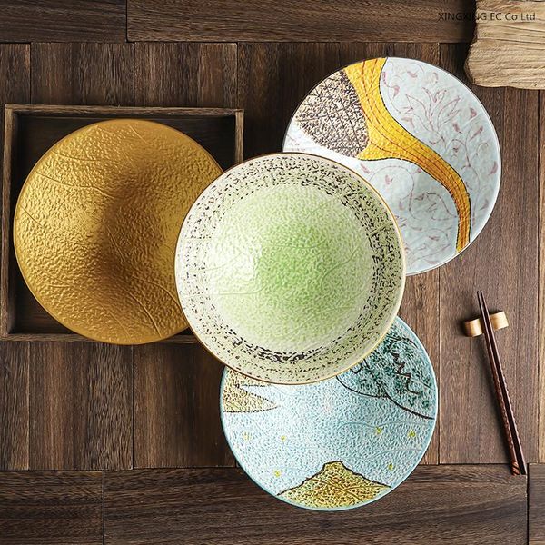 

japanese hand-painted gilded ceramic bowl, household kitchen utensils, pasta plate, creative tableware, fruit salad bowl bowls
