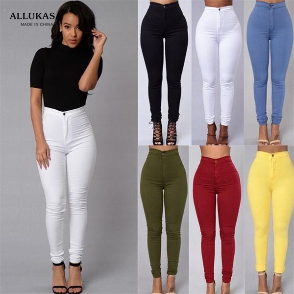 Alukasa Plus Size Calças de lápis femininas, pés preto e branco estilo algodão bolso slim denim leggings mulheres 210925