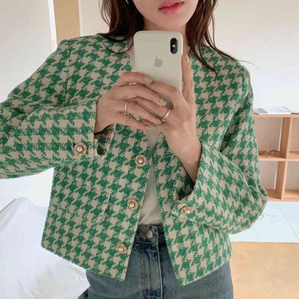 

women's retro herringbone et, v-neck loose autumn fashion casual coat, novel, Black;brown
