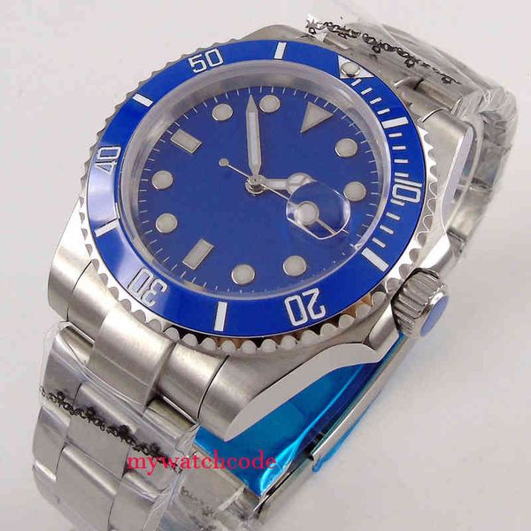 

sterile 40 blue mm bliger iron plate stainless steel tape ceramic beads saffier glass automatic mens watch 268, Slivery;brown