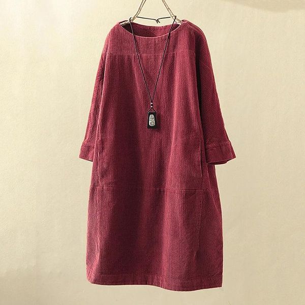 

casual dresses women's dress lady simple corduroy solid color long sleeve loose autumn baggy vestidos plus size -5xl, Black;gray
