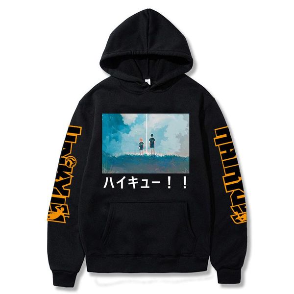 

men's hoodies & sweatshirts japanese anime haikyuu volleyball hinata shoyo karasuno hoodie men sweatshirt pullover coatclothes harajuk, Black