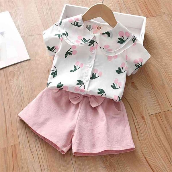 

summer doll collar short sleeve shorts 2pcs clothing sets kid clothes toddler girl suit baby 210528, White