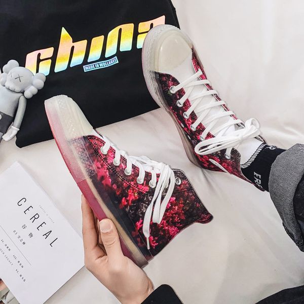 

new red leaves print men designer sneakers high men canvas sneakers spring espadrilles man vulcanized shoes zapatos de lona