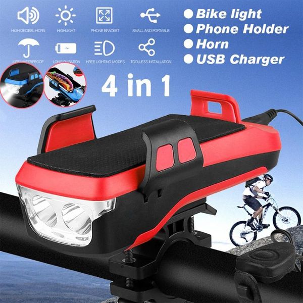 

cell phone mounts & holders universal 4 in 1 mountain bike bracket with horn front headlight power bank fast charge bicycle holder portable